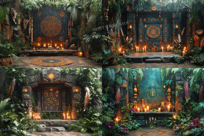Amazonian Shamanic Ritual Digital Backdrops - 3High-Resolution PNGs for Creative Photography 00x00px Commercial Use
