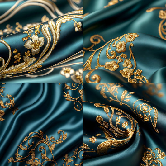Teal Gold Embroidered Satin Digital Backdrop, Luxury Photo Background, Elegant Portrait Photography, Wedding, Newborn, Images