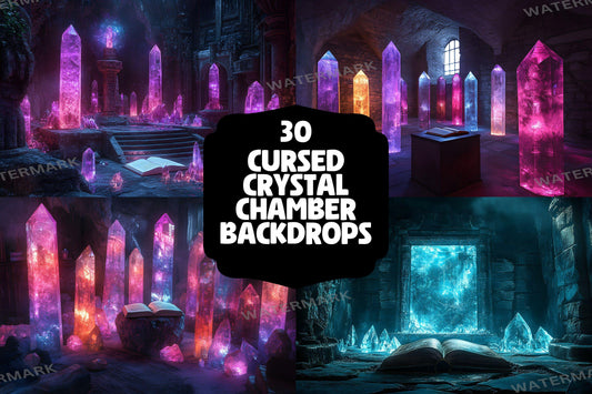 Cursed Crystal Chamber Backdrops, Fantasy Glowing Cave Digital Background, Magical Gemstone Cavern Photo Booth Prop, Dark Purple Scene