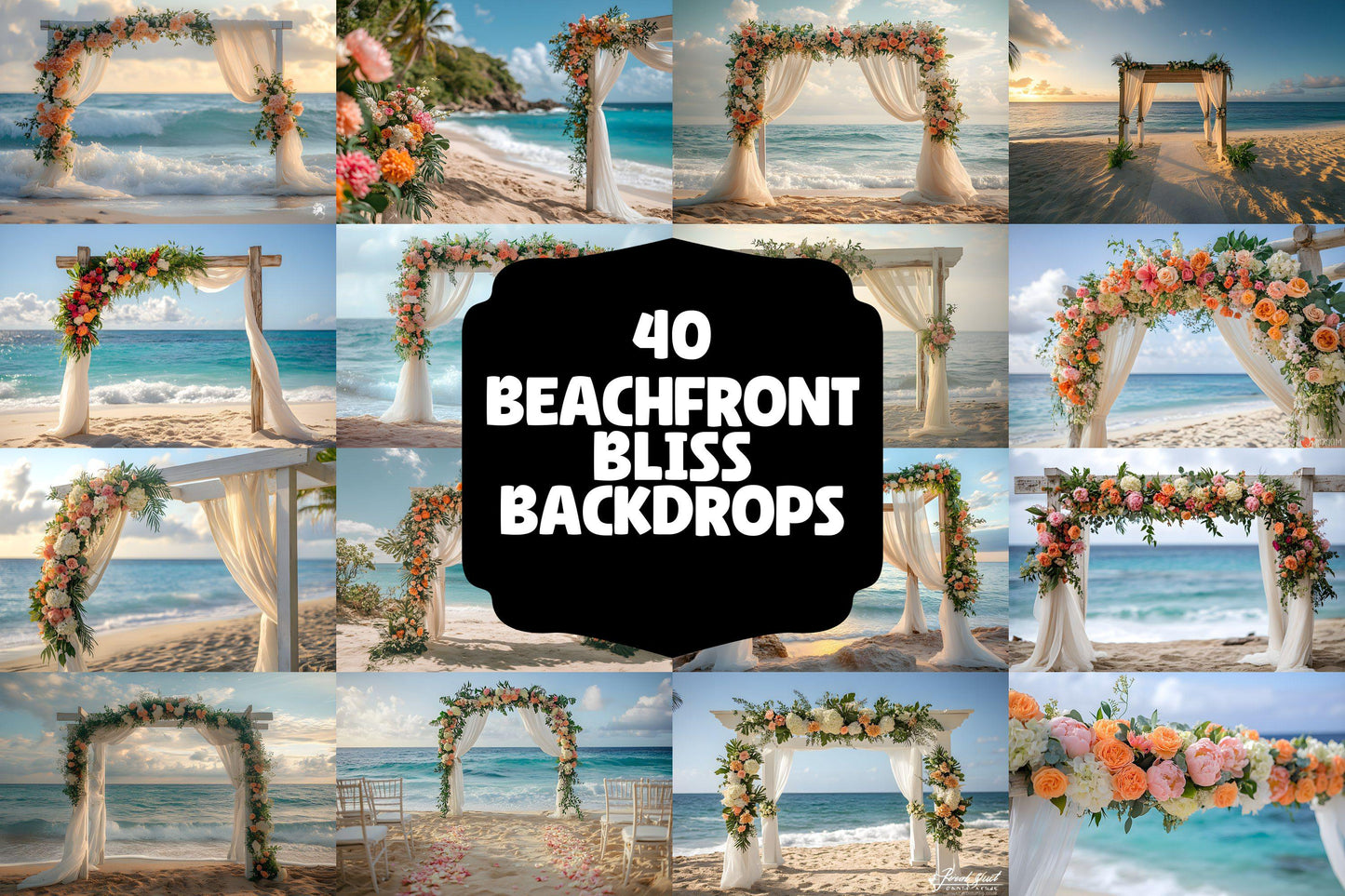 Beachfront Bliss Backdrops, Digital Tropical Wedding Background, Seaside Ocean Photo Booth Prop, Summer Coastal Photography Scene Assets