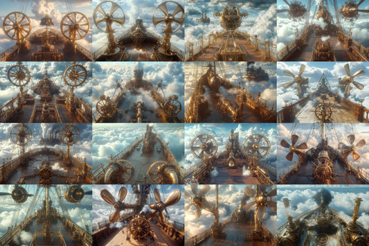 Airship Deck Digital Backdrops - Steampunk Sky Junk Journal & Scrapbook Papers - Fantasy Airship Backgrounds - Photo Overlays - Steampunk