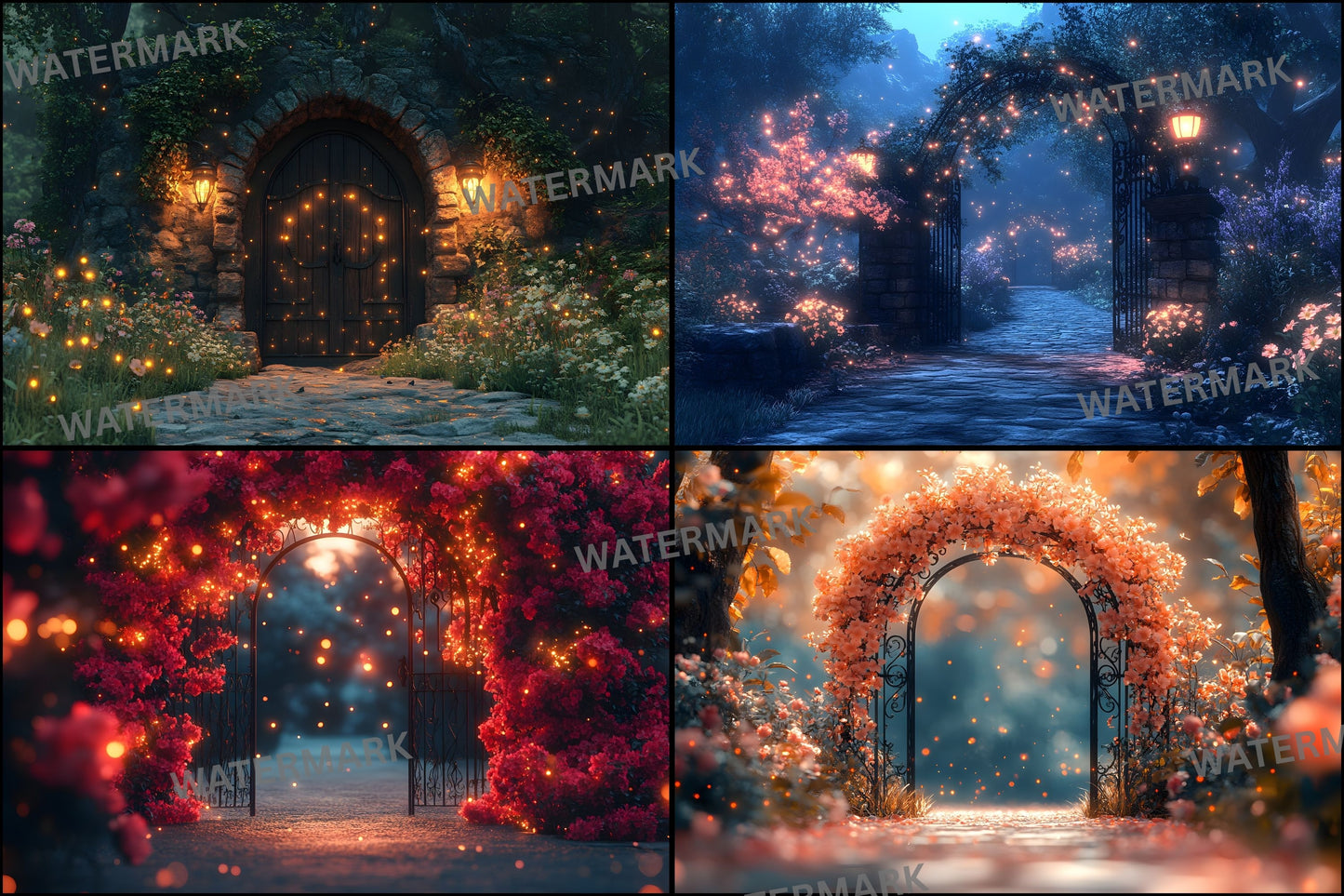 Whimsical Garden Arch Door Digital Backdrop, Fairytale Photography Background, Enchanted Forest Photo Prop, for Portrait Photography