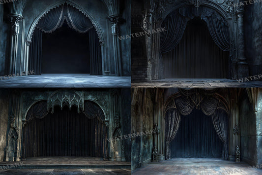 Gothic Theatre Backdrops for Photography, Digital Backgrounds, Stage Decor, Vintage Curtain Sets, Medieval Themes, Photoshop Assets