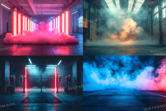 Neon and Smoke Sports Backdrops ��������� Dynamic Action Photography Backgrounds, Futuristic Gym, Athlete Portraits, Fitness and Game Day Scenes
