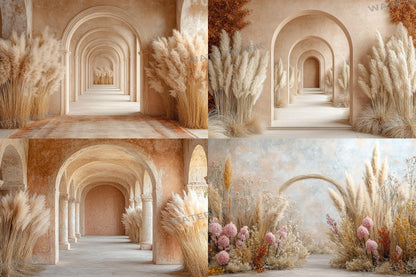 Boho Beige Backdrops - Neutral and Elegant Archway Digital Backdrops, Photoshop & Master Overlays - Wedding and Maternity Backdrops