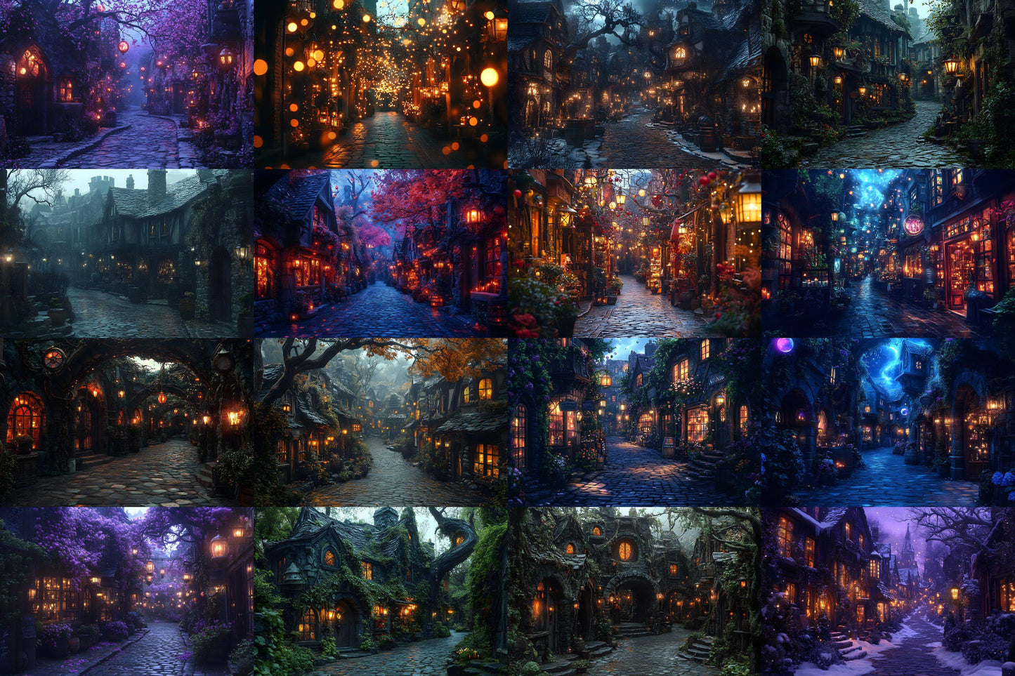 Wizard's Alley Backdrops, Magical Marketplace Scenes, Enchanted Shopfronts, Mystical Street Paths, Fantasy Digital Backgrounds