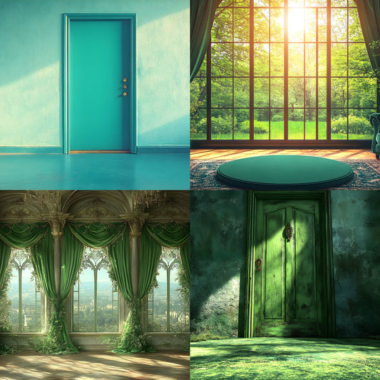 Royal Green Interior Digital Backdrop Collection, Photography Backgrounds, Elegant Home Photo Overlays, High-Resolution Images for Composites