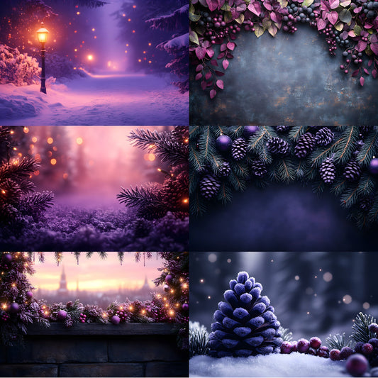 Gothic Purple Christmas Digital Backdrop, Fantasy Holiday Background for Photography, Dark Xmas Portrait, Printable Winter Scene, Ratio