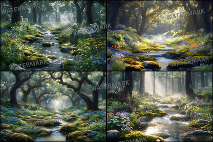 Woodland Botanical Digital Backdrop Set, Photography Backgrounds, Enchanted Forest Photo Overlays, Nature Inspired Scene, Dreamy Photo Design