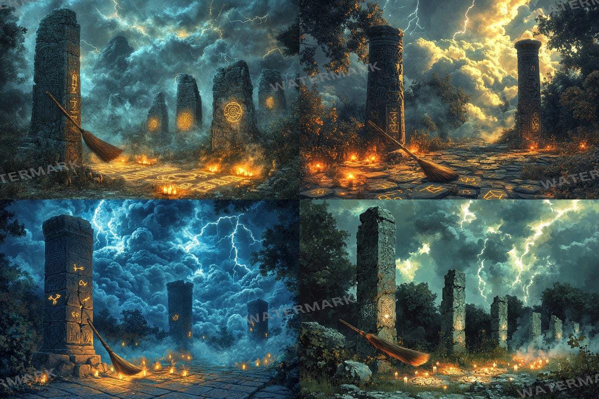 WITCH BROOMSTICK BACKDROPS - Digital Photo Editing Overlay - Warm Aesthetic for Artists  Photographers