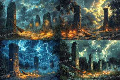 WITCH BROOMSTICK BACKDROPS - Digital Photo Editing Overlay - Warm Aesthetic for Artists  Photographers