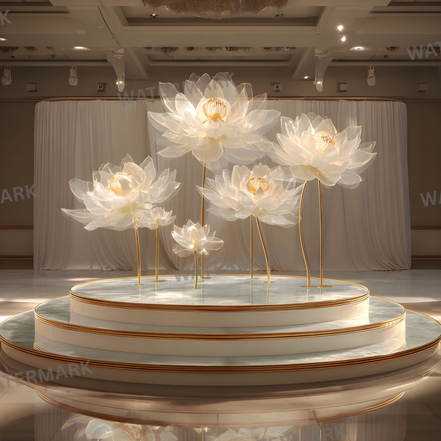 White Lotus Flower Photography Backdrop, Elegant Floral Centerpiece Background, Digital Image for Stunning Portraits & Art Projects