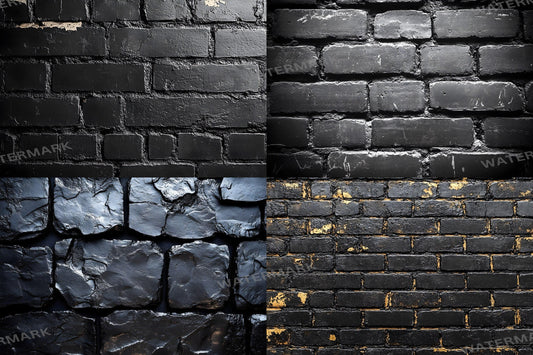 Sleek Black Brick Backdrops - Dark Urban, Industrial Texture, Moody Digital Backgrounds