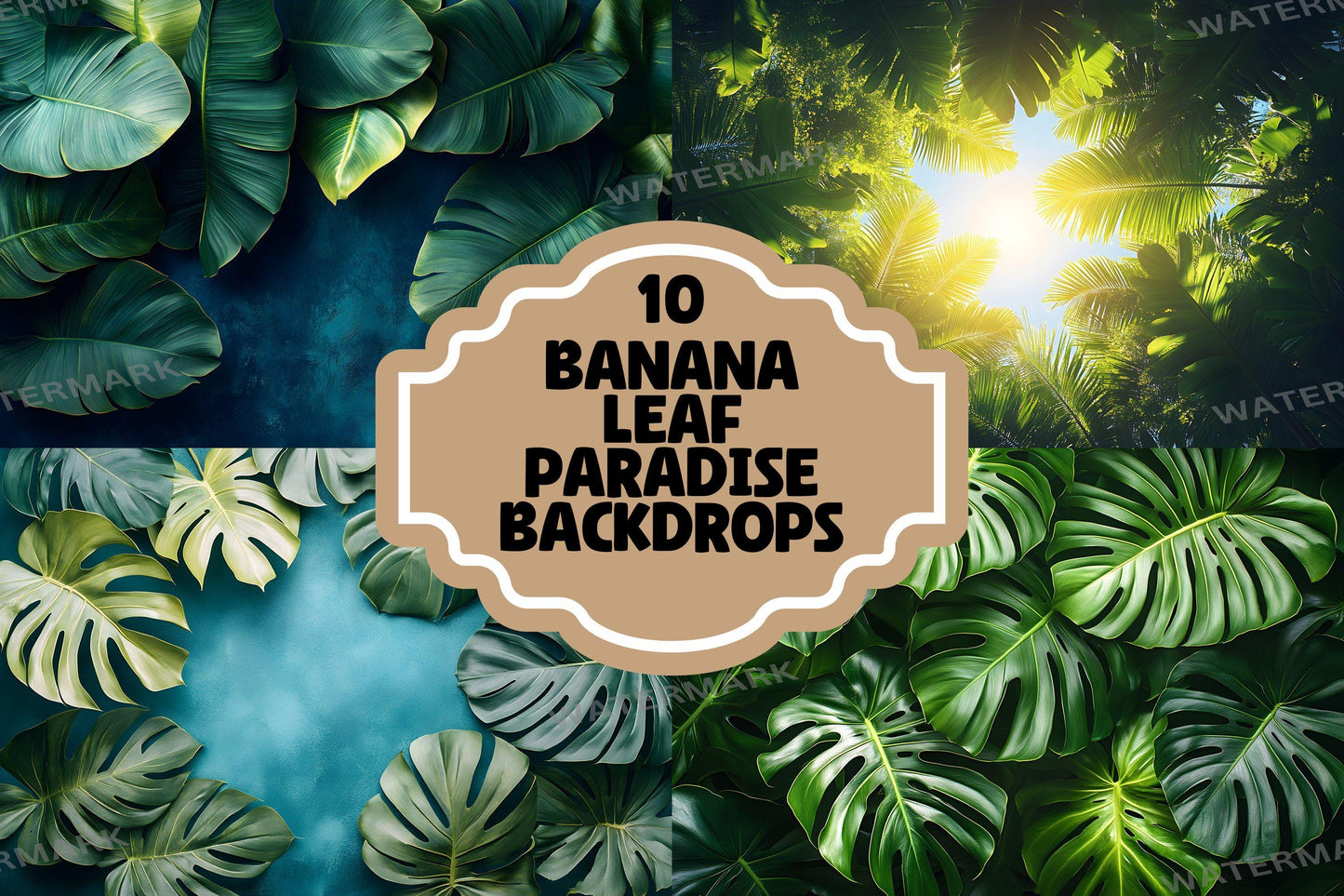 Banana Leaf Paradise Photography Backdrops | Digital Jungle Studio Background | Maternity, Wedding, Master Overlay, Tropical Backgrounds