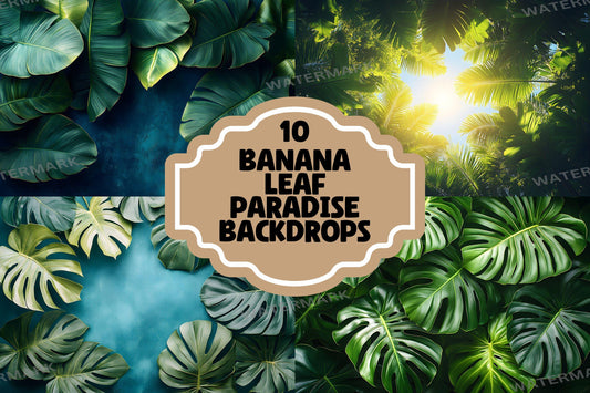 Banana Leaf Paradise Photography Backdrops | Digital Jungle Studio Background | Maternity, Wedding, Master Overlay, Tropical Backgrounds