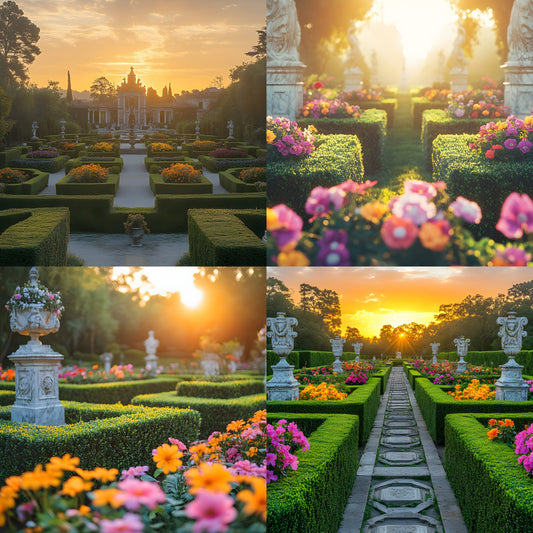 Baroque Hedge Garden Digital Backdrop, Symmetrical Photography Backgrounds, Outdoor Scenery Photo Booth, High-Res Images for Composites
