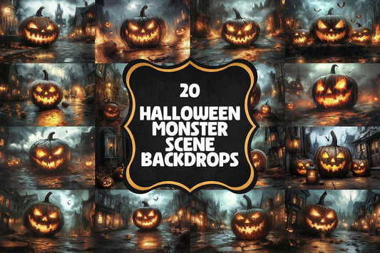 Halloween Monster Scene Digital Backdrops  2High-Resolution PNG Photography Backgrounds for Creative Photo Editing  Master Overlay Effect