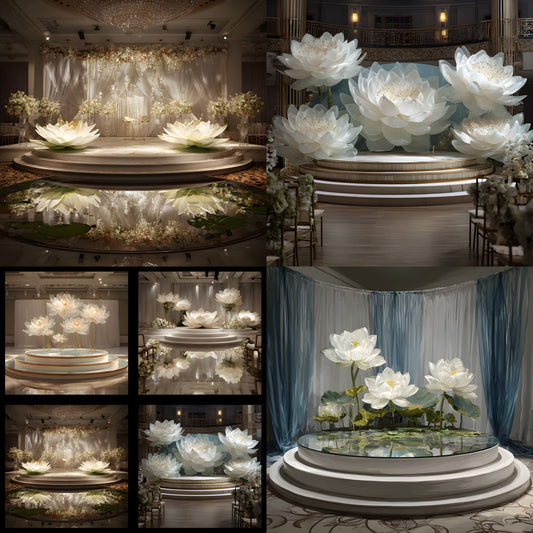 White Lotus Flower Photography Backdrop, Elegant Floral Centerpiece Background, Digital Image for Stunning Portraits & Art Projects