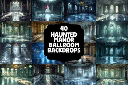 Haunted Manor Ballroom Backdrops - Spooky Digital Backgrounds for Photography, Events | Photoshop Overlay, Photography Backdrop
