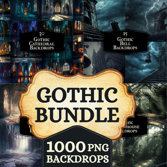 Gothic Backdrop Bundle - Studio Photography Backdrops, Digital Backdrops, Gothic Architecture, Halloween, Spooky, Gothic Cemetery Backdrops