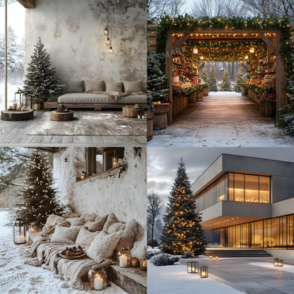 Enchanting Nordic Christmas Backdrops - Festive Winter Wonderland Scenes for Holiday Photography, Digital Art, Kids, Family Portraits
