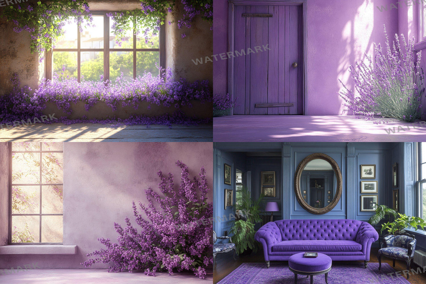Vintage Studio Lavender Backdrops - Elegant Purple Photography Backgrounds - Floral Interior Scenes - Digital Download - Purple Backdrop Set