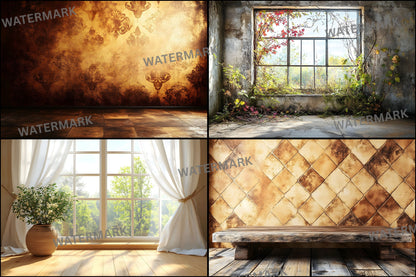 Vintage Sunlit Room Digital Backdrop, Wallpaper Backgrounds, Photography, Dreamy Photo Booth, High-Res Images