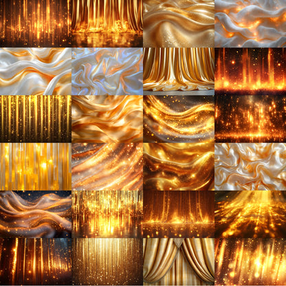 Golden Silk Curtains Digital Backdrop, Luxurious Photo Background, Portrait Photography, Wedding, Elegant Fabric Drapes, Images