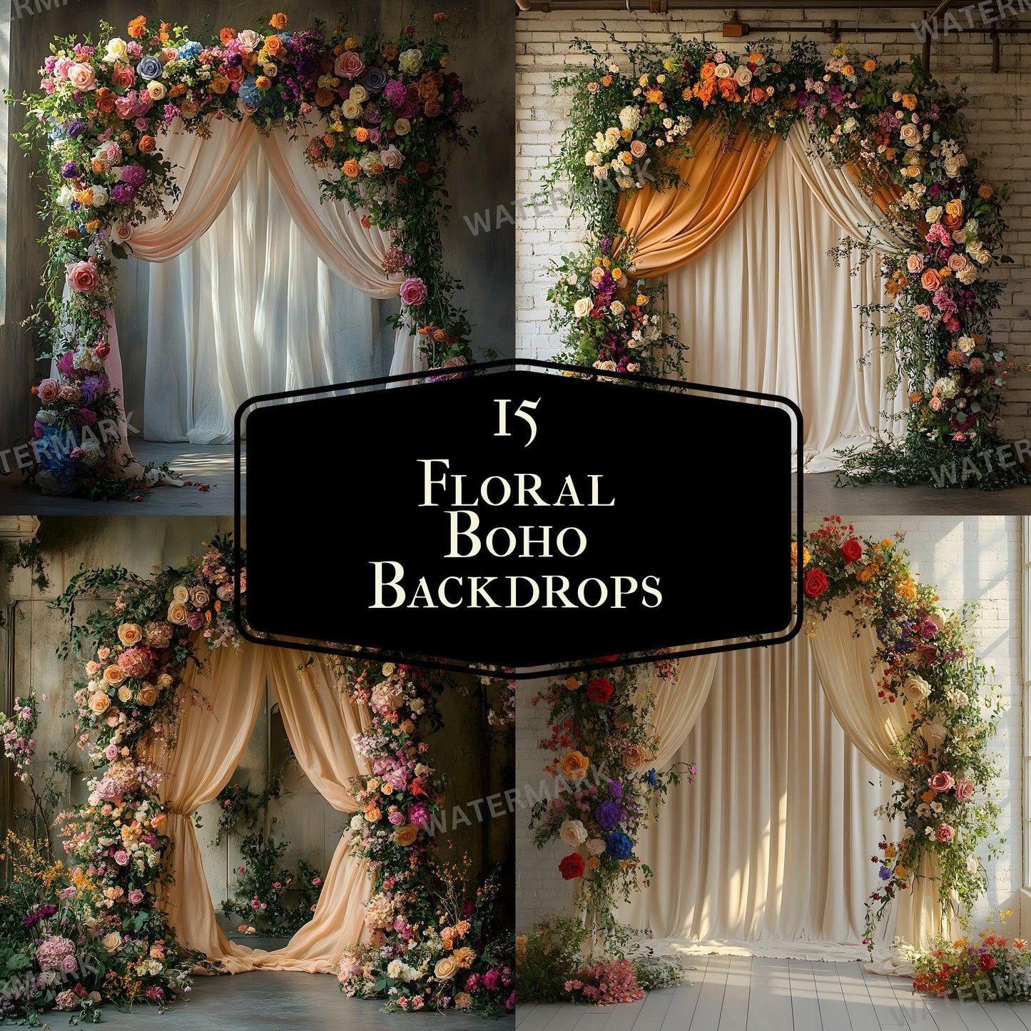 Floral Boho Digital Photography Backdrops - 96x96px Master Overlays for Portraits  Studio Use Ideal Wallpaper Backgrounds