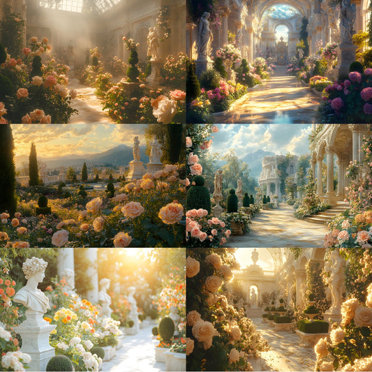 Baroque Garden Digital Backdrop Set, Topiary Photography Backgrounds, Lush Photo Overlays, Elegant Portrait Photography