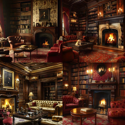 Century London Club Backdrops - 16 JPGs | Victorian Study Digital Backgrounds, Old English Library Photo Props