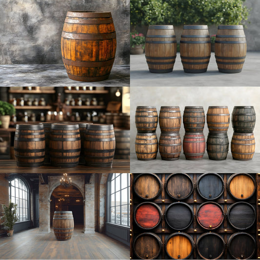 Whiskey Barrel Photography Backdrop Set, Rustic Wood Digital Backgrounds for Newborn, Portrait, and Product Photography, Ratios
