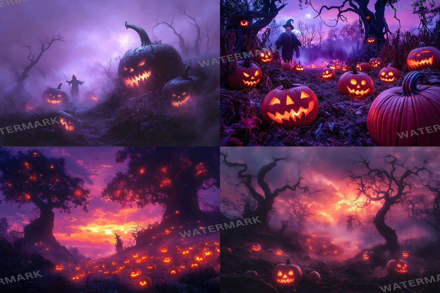 Pumpkin Field Curse Backdrops, Spooky Halloween Digital Backgrounds, Haunted Jack-O'-Lantern Scene, Dark Fantasy Horror Aesthetic
