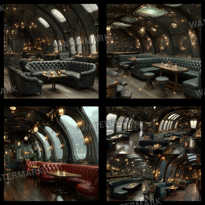 Steampunk Airship Bar Digital Backdrop, Vintage Aviation Background for Photography, Unique Square Photo Booth Prop, Fantasy Steampunk Design