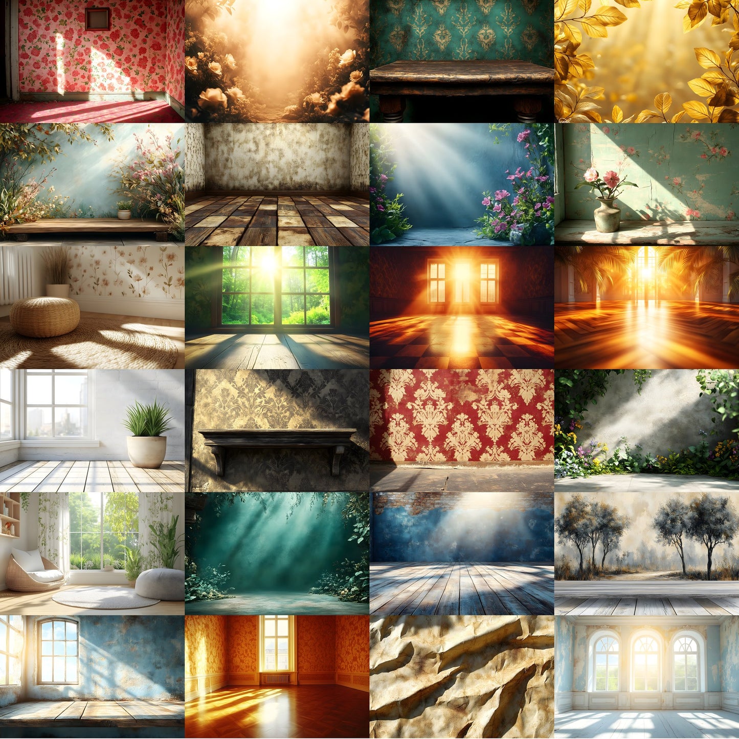 Vintage Sunlit Room Digital Backdrop, Wallpaper Backgrounds, Photography, Dreamy Photo Booth, High-Res Images