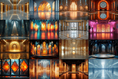 Art Deco Mirror Backdrop: 4PNGs for Vintage Glamour Photography, 19s Style Props, Elegant Reflection Digital Backdrops