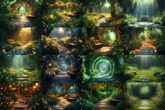 Enchanted Herb Garden Backdrops - Green Forest Photography Backdrops - Fairy Light Backdrop - Fairy Backgrounds - Magical Forest Backdrop