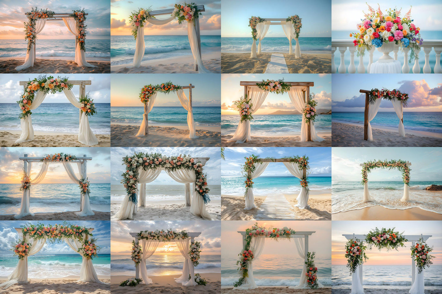 Beachfront Bliss Backdrops, Digital Tropical Wedding Background, Seaside Ocean Photo Booth Prop, Summer Coastal Photography Scene Assets