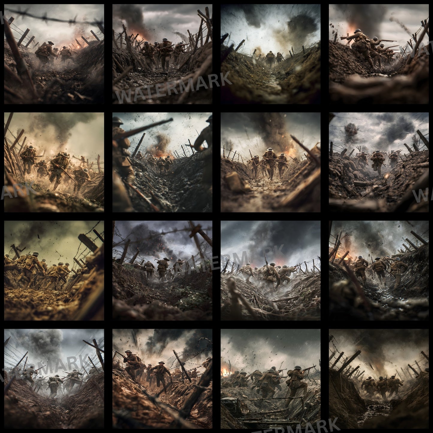 WW1 Soldiers Charging Digital Backdrop, Military Background for Photography, Historical Reenactment Photo Prop, Image Collection