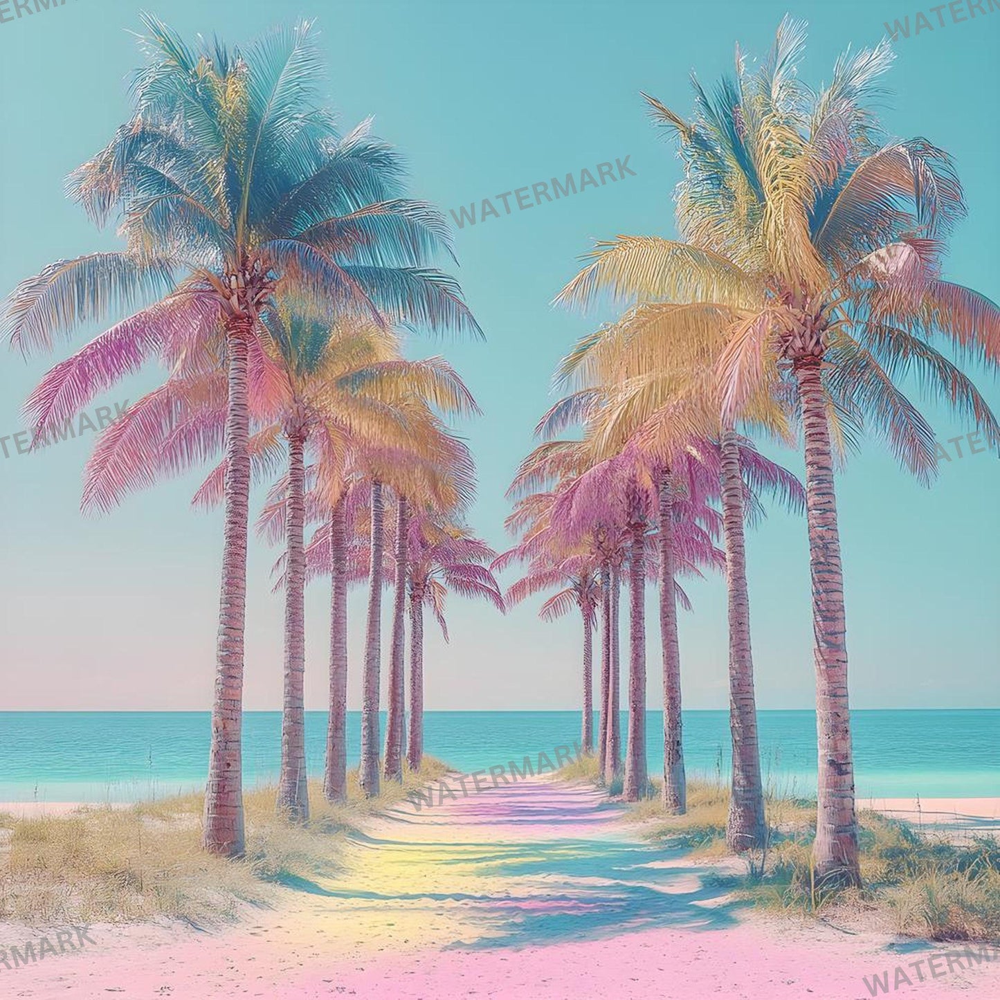 Tropical Palm Tree Beach Photography Backdrop ��������� Rainbow -Hue Colorful Beach Backdrops, Summer Parties, Vacation Photoshoots, Summer Backdrop