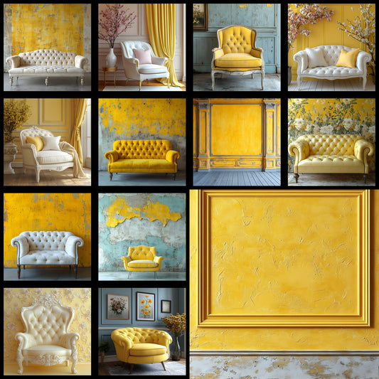 Yellow Pastel Room Digital Backdrop, Square Photography Background for Etsy Shop, Product Flat Lay, Social Media Mockup, Commercial Use