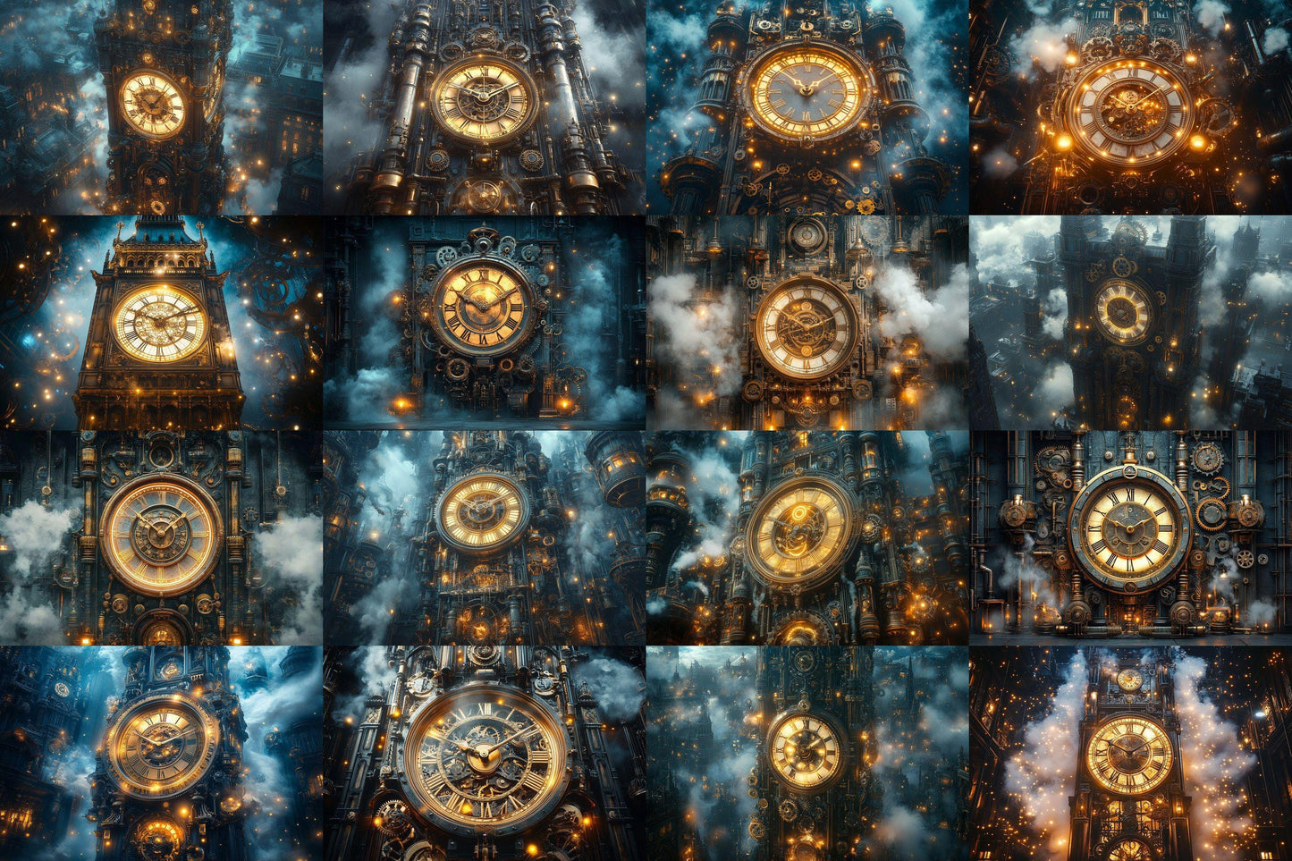 Steampunk Clocktower Digital Backdrops - Victorian Fantasy Streets, Fantasy Photography Backgrounds, Time Travel, Gears & Sci-Fi Portraits