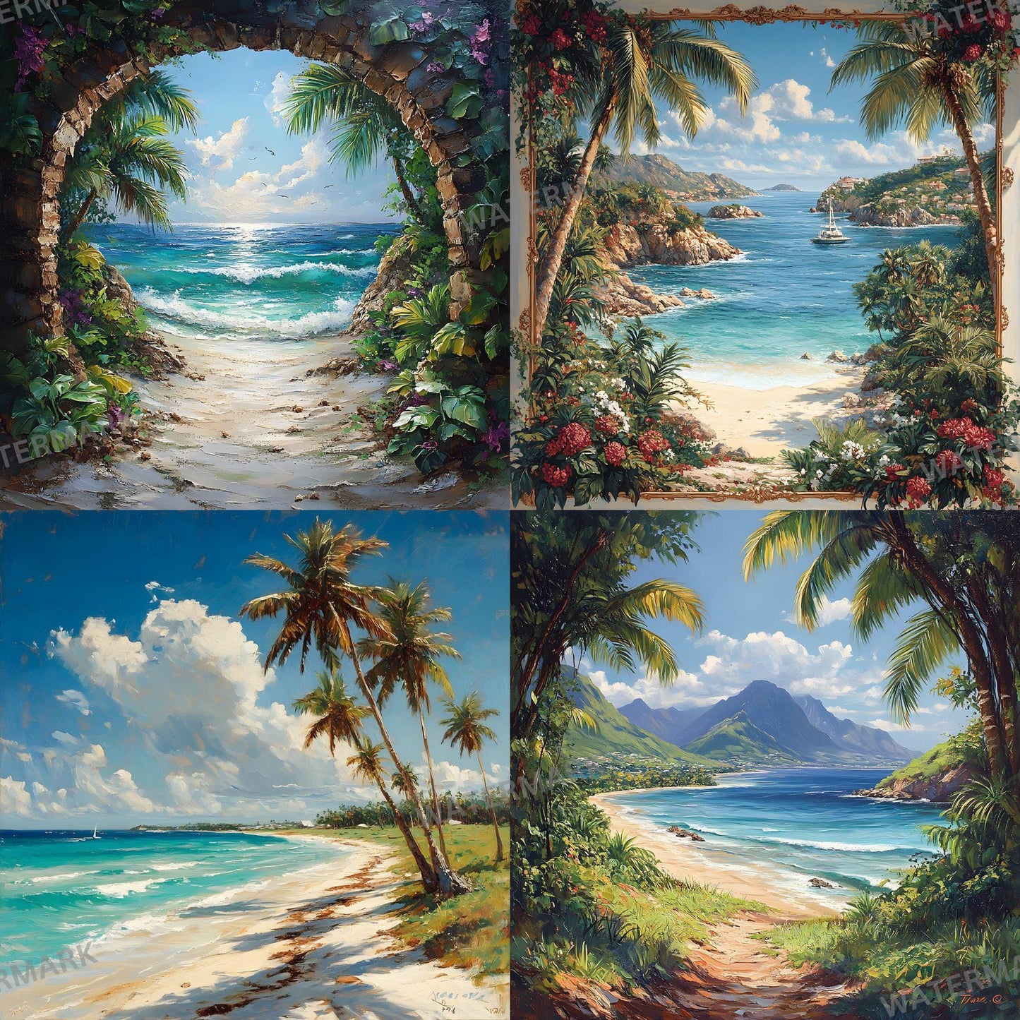 Tropical Paradise Backdrops - Stunning Beach, Sunset & Crystal Waters Digital Backgrounds - Beach Portrait Studio Backgrounds