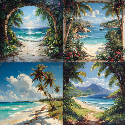 Tropical Paradise Backdrops - Stunning Beach, Sunset & Crystal Waters Digital Backgrounds - Beach Portrait Studio Backgrounds