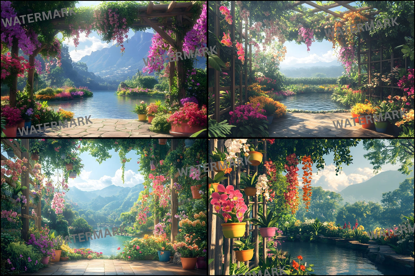 Orchid Garden Digital Backdrop, Botanical Photography Background, Floral Photo Prop High-Res Image, Fairytale Portrait