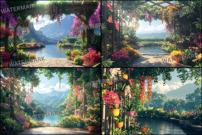 Orchid Garden Digital Backdrop, Botanical Photography Background, Floral Photo Prop High-Res Image, Fairytale Portrait
