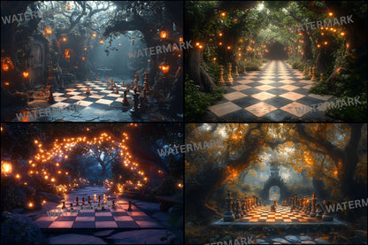Alice in Wonderland Chessboard Backdrop, Fantasy Wonderland Background, Digital Download for Photography, Portrait, and Event Backdrops