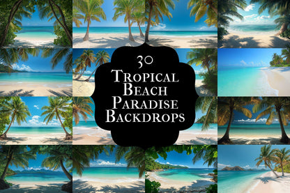 Tropical Beach Paradise Digital Backdrops - 3High-Resolution PNGs for Photography - 00x00px Commercial Use Allowed Ref SB812