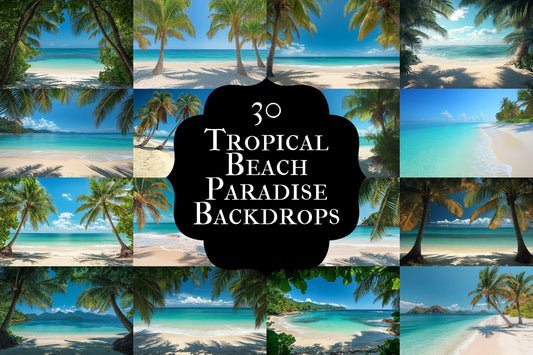 Tropical Beach Paradise Digital Backdrops - 3High-Resolution PNGs for Photography - 00x00px Commercial Use Allowed Ref SB812