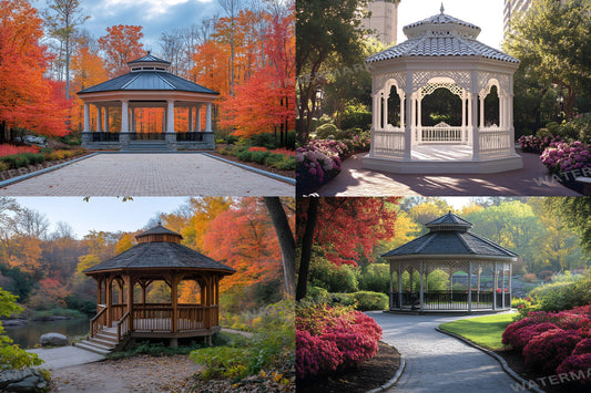 Beautiful Gazebo Backdrops | Elegant Garden Digital Backgrounds | Wedding Pavilion Scene | Park Photoshop Backdrop | Garden Photography